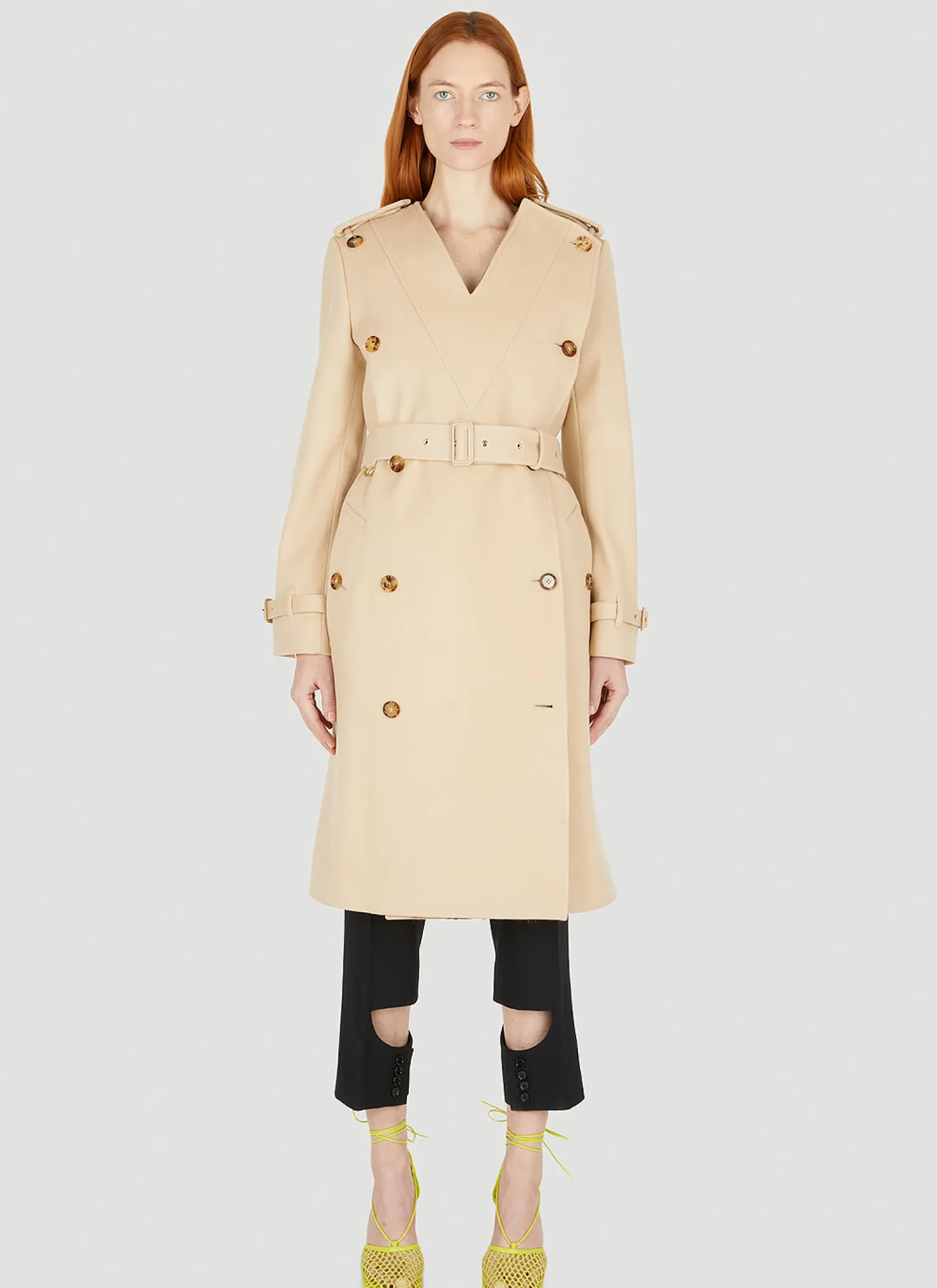 Double-Breasted Collarless Trench Coat