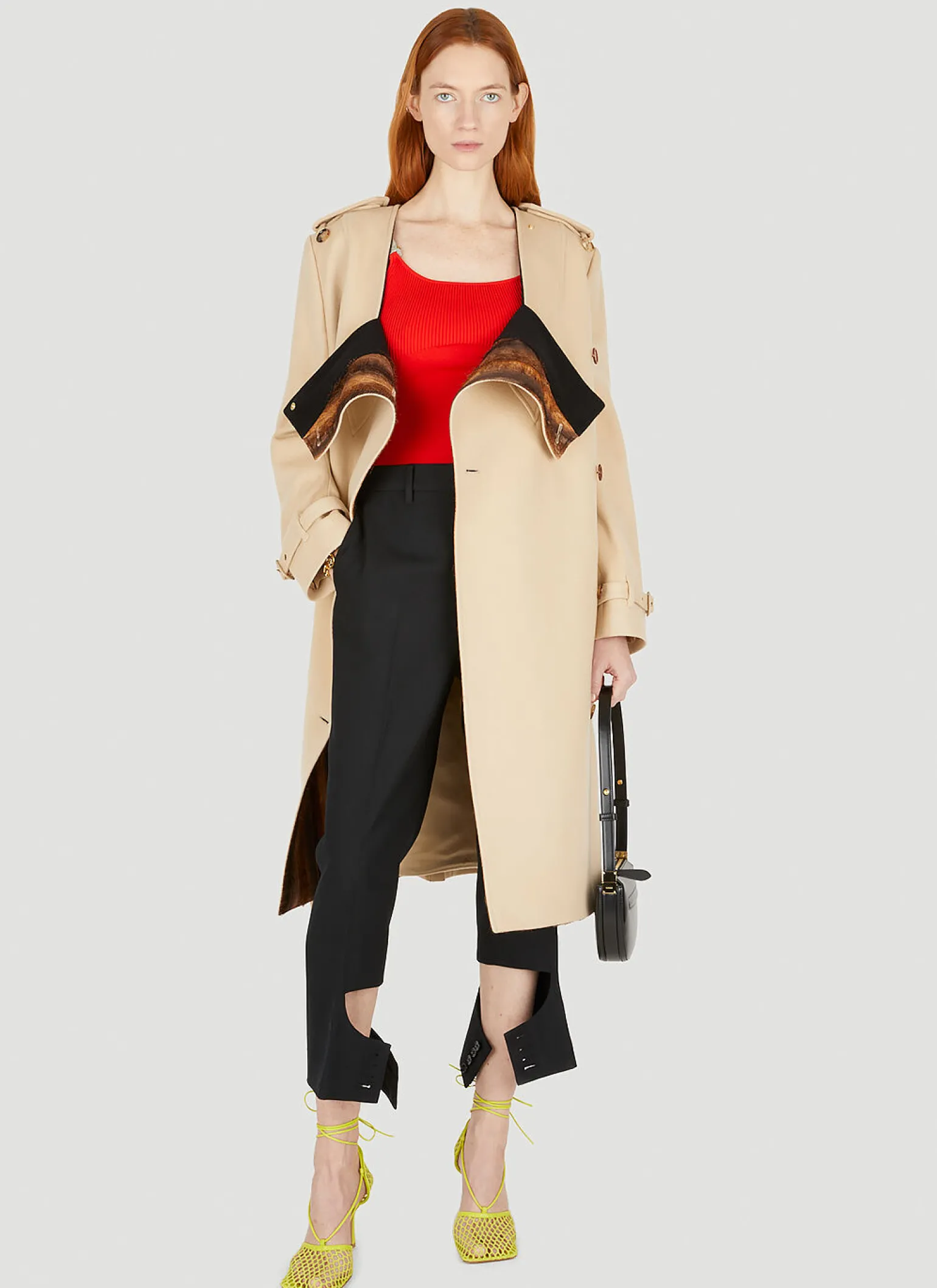 Double-Breasted Collarless Trench Coat