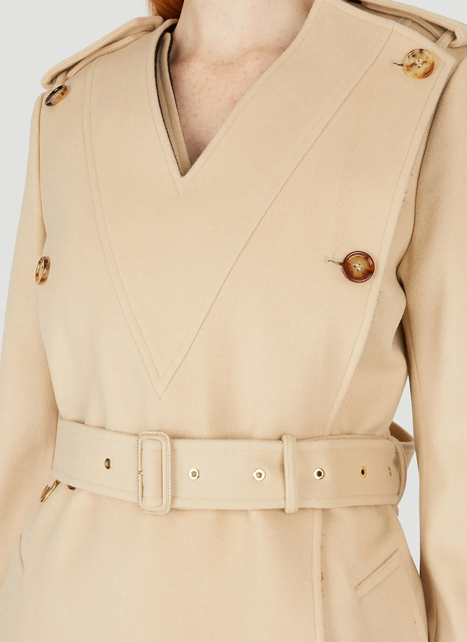 Double-Breasted Collarless Trench Coat