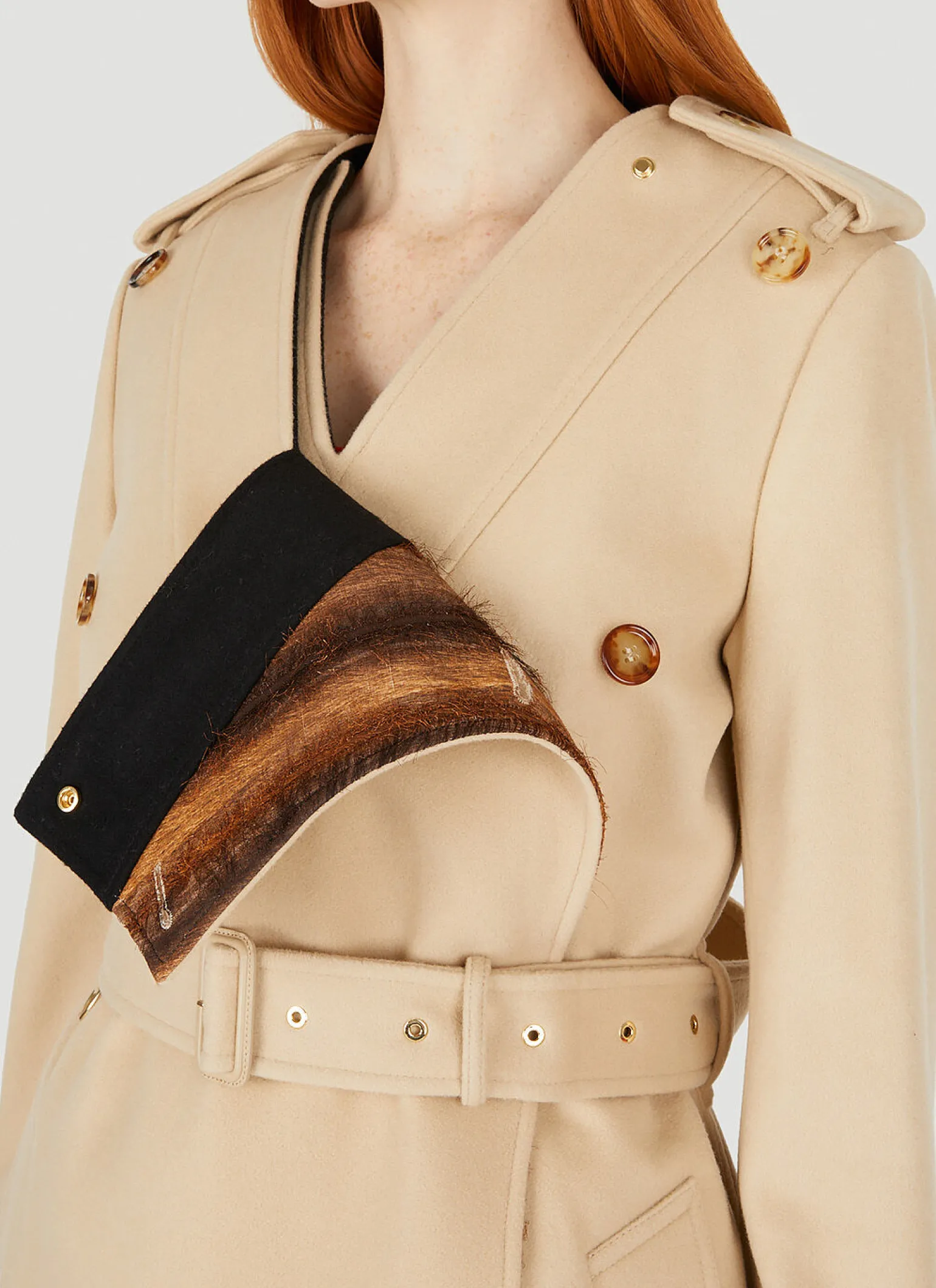 Double-Breasted Collarless Trench Coat